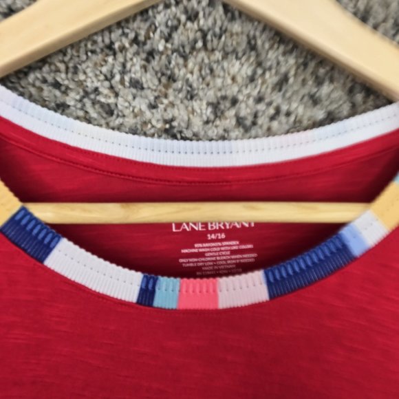 Lane Bryant Top Womens Plus 14/16 Red Crew Neck Short Sleeve‎ Tunic Casual - Picture 6 of 7